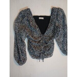 Abercrombie & Fitch Women’s Long Sleeve Sheer Black Floral Puff Sleeve Top M